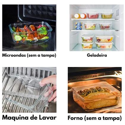Imagem de Jogo 2 Potes de Vidro 1040ml Tampa Hermetica Mantimentos Marmita