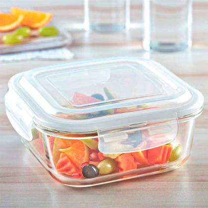 Imagem de Jogo 2 Potes de Vidro Hermético Com Tampa E Trava Quadrado 800 ml Mantimentos Marmita