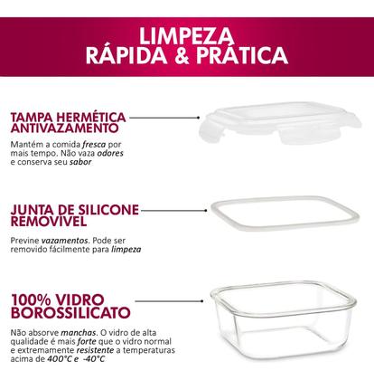 Imagem de Jogo 2 Potes de Vidro Hermético Com Tampa E Trava Quadrado 800 ml Mantimentos Marmita