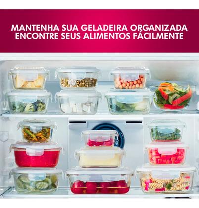 Imagem de Jogo 2 Potes de Vidro Hermético Com Tampa E Trava Quadrado 800 ml Mantimentos Marmita