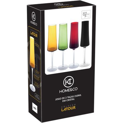 Imagem de JOGO 2 TAÇAS CHAMPANHE HOME&CO LATOUR VIDRO 210ml 26x7x7cm VERDE