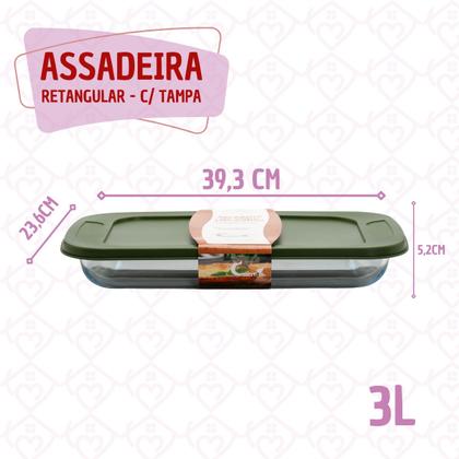 Imagem de Jogo 2 Travessas Refratária Vidro Retangar 3L Com Tampa Silicone
