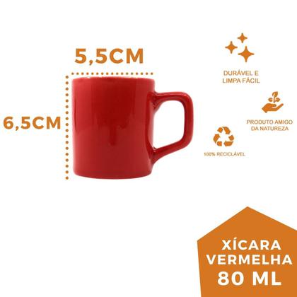 Imagem de Jogo 2 Xícaras Café 80mL Cerâmica Vermelho Mesa Posta