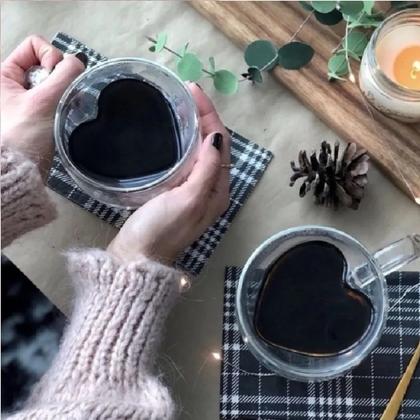 Imagem de Jogo 2 Xicaras Canecas Coração p/ Chá Café Vidro Duplo