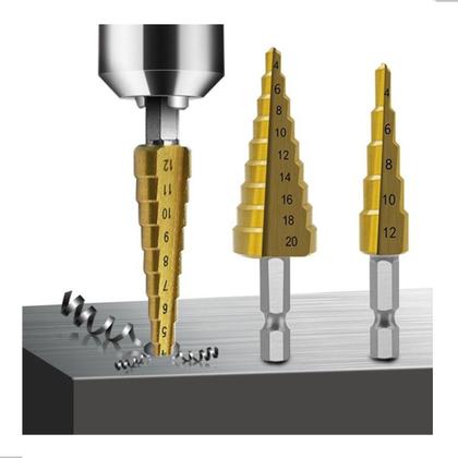 Imagem de Jogo 3 Brocas Escalonadas Titanio 3 a 12  4 a 12  4 a 20mm com Estojo