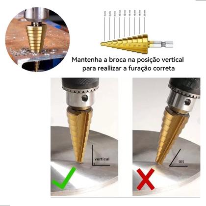 Imagem de Jogo 3 Brocas Escalonadas Titanio 3 a 12  4 a 12  4 a 20mm com Estojo