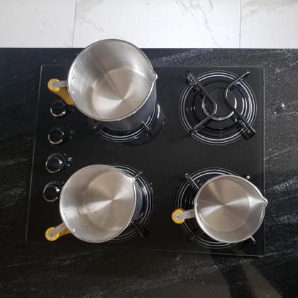 Imagem de Jogo 3 Canecão Leiteira Com Orla Aluminio e Cabo De Madeira N 16 18 20