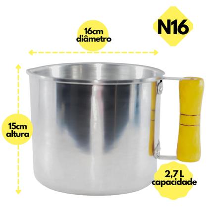 Imagem de Jogo 3 Canecão Leiteira Com Orla Aluminio e Cabo De Madeira N 16 18 20