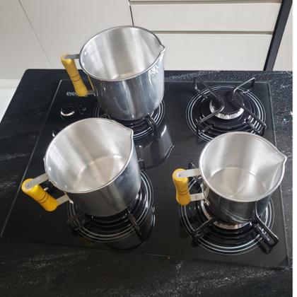 Imagem de Jogo 3 Canecão Leiteira Com Orla Aluminio e Cabo de Madeira N12 N14 N16