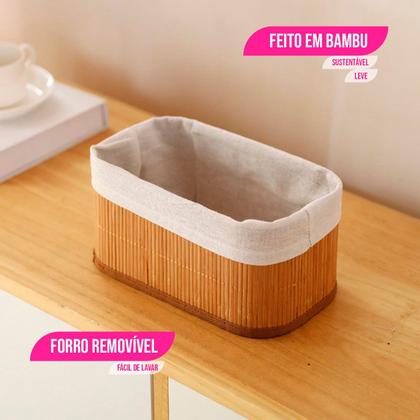 Imagem de Jogo 3 Cestos de Bambu Organizador Multiuso Armário Cozinha Roupas Banheiro Resistente Decoração Caixa Tecido Madeira