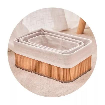 Imagem de jogo 3 cestos organizadores pequenos bambu claro mimo style