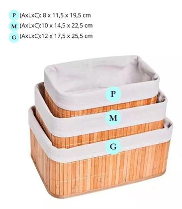 Imagem de jogo 3 cestos organizadores pequenos bambu claro mimo style
