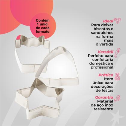 Imagem de Jogo 3 cortadores e modelador de biscoitos decorativo inox