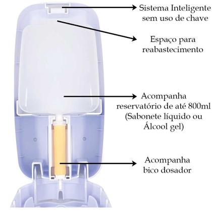 Imagem de Jogo 3 dispenser álcool gel porta sabão sabonete líquido com reservatório parede alco bar banheiro