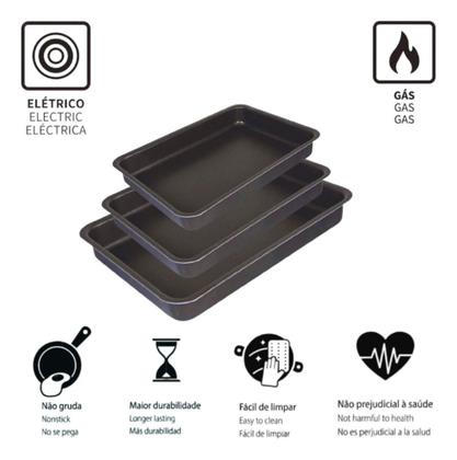 Imagem de Jogo 3 Formas Assadeiras Retangular Alta Antiaderente Forno Bolo 42cm,37cm,31cm