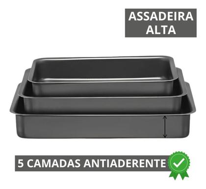 Imagem de Jogo 3 Formas Assadeiras Retangular Alta Antiaderente Forno Bolo 42cm,37cm,31cm