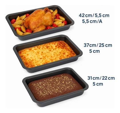 Imagem de Jogo 3 Formas Assadeiras Retangular Alta Antiaderente Forno Bolo 42cm,37cm,31cm