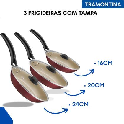 Imagem de Jogo 3 frigideiras com tampa tramontina antiaderente