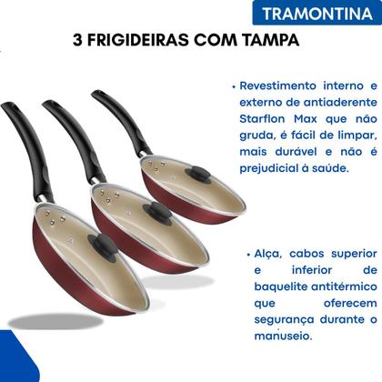Imagem de Jogo 3 frigideiras com tampa tramontina antiaderente