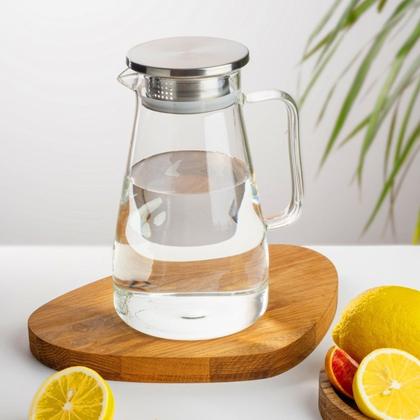 Imagem de Jogo 3 Jarras Vidro Transparente Medio 1,7L Com Tampa Aço Inox