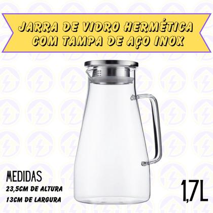 Imagem de Jogo 3 Jarras Vidro Transparente Medio 1,7L Com Tampa Aço Inox