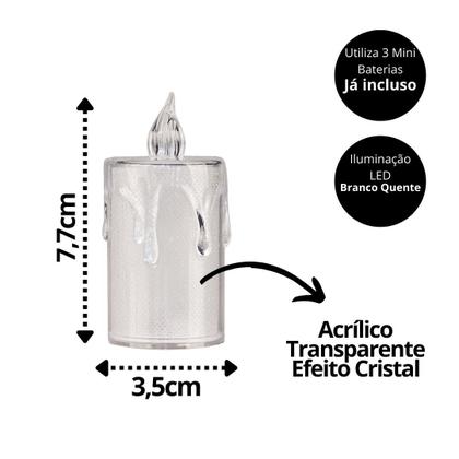 Imagem de Jogo 3 Mini Velas Eletrônica Cristal LED Branco Quente 7,7cm - Art Christmas