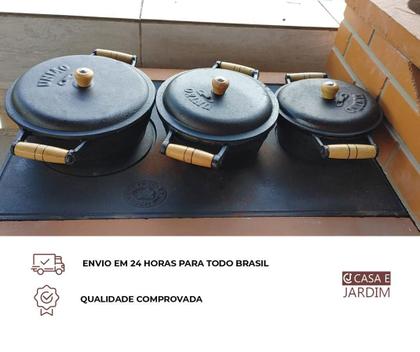 Imagem de Jogo 3 Panela Caçarola Ferro Com Alça Madeira Com Tampa Nº 2