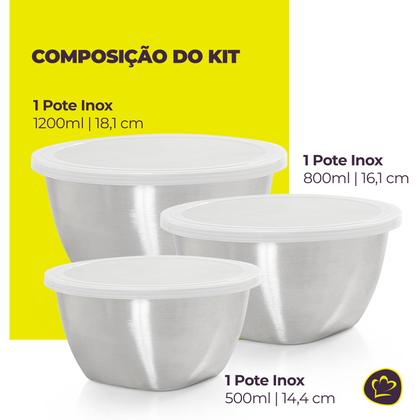 Imagem de Jogo 3 Potes com Tampa Aço Inox Gourmet Mix Organização Cozinha