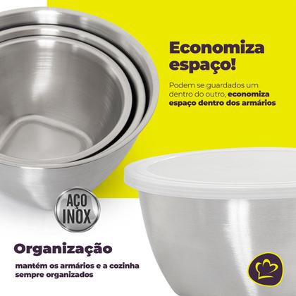 Imagem de Jogo 3 Potes com Tampa Aço Inox Gourmet Mix Organização Cozinha