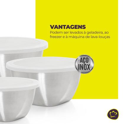 Imagem de Jogo 3 Potes com Tampa Aço Inox Gourmet Mix Organização Cozinha
