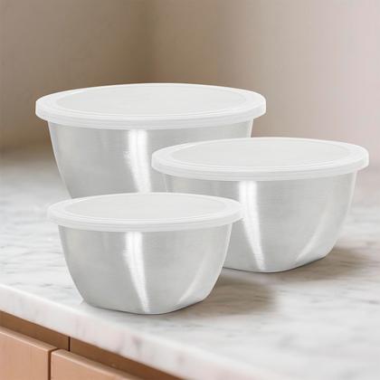 Imagem de Jogo 3 Potes com Tampa Aço Inox Gourmet Mix Organização Cozinha