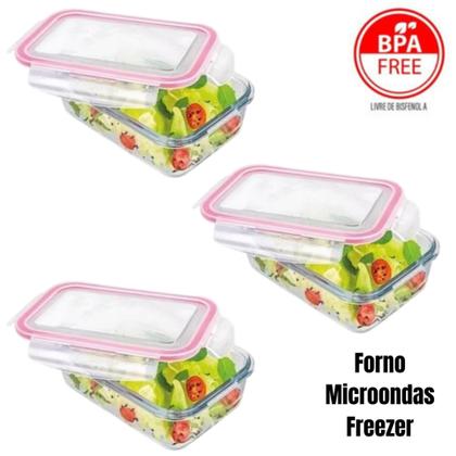 Imagem de jogo 3 Potes Herméticos De Vidro 640 Ml Marmita Fitness Kit Conjunto Freezer Forno