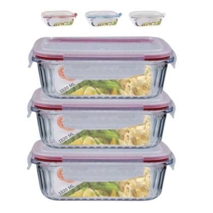 Imagem de Jogo 3 Potes Vidro Hermetico Retangular Canelado 1520ml