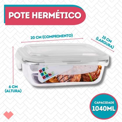 Imagem de Jogo 3 Potes Vidro Retangular 1040ml Tampa Com Travas Resistentes