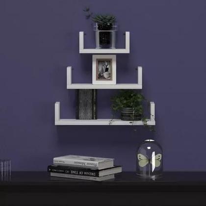 Imagem de Jogo 3 Prateleiras Nicho U Branco Preto Mdf Quarto