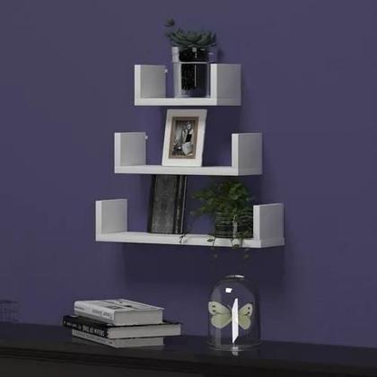 Imagem de Jogo 3 Prateleiras Nicho U Branco Preto Mdf Quarto