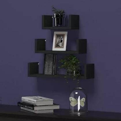 Imagem de Jogo 3 Prateleiras Nicho U Branco Preto Mdf Quarto