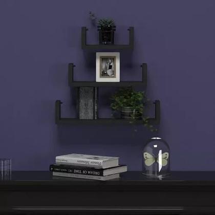 Imagem de Jogo 3 Prateleiras Nicho U Branco Preto Mdf Quarto