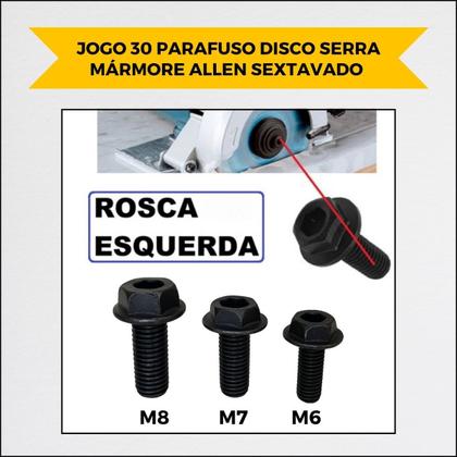 Imagem de Jogo 30 Parafuso Disco Serra Mármore Allen Sextavado Rosca Esquerda M6 M7 M8 Compatível Bosch Makita