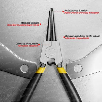 Imagem de Jogo 4 Alicate para Anéis Profissional Trava Extrator Interno e Externo Bico Curvo e Reto