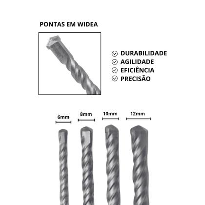 Imagem de Jogo 4 Brocas De Widea/videa Sds Plus 6,8,10,12x260mm