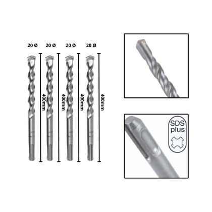 Imagem de Jogo 4 Brocas Sds Plus 20x400 Mm Aço Carbono Tungstênio