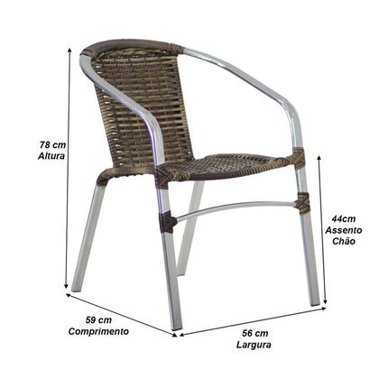 Imagem de Jogo 4 Cadeiras Alumínio e Mesa Tampo Tramado Fibra Sintética para Jardim Piscina Varanda Floripa Cappuccino