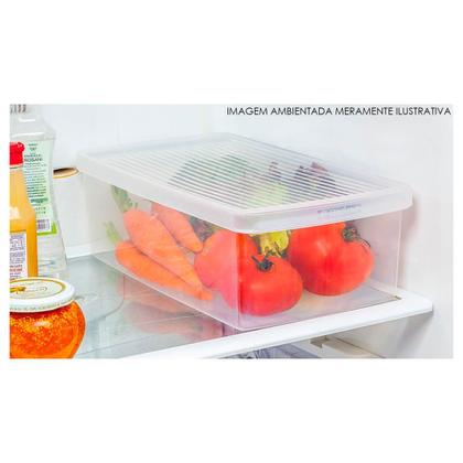 Imagem de Jogo 4 Caixas Organizadoras Média Frutas Verduras Legumes Saladas Plástica Tampa Multiuso Retangular Kit Transparente Casa Geladeira Organizador Pia