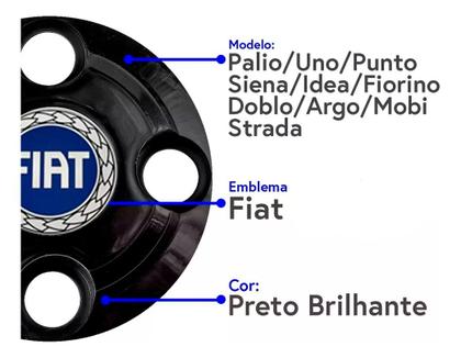Imagem de Jogo 4 Calota Centro Fiat Palio Uno Siena Forino Roda Ferro Aro 13 14 15 4x100 c/ adesivo azul