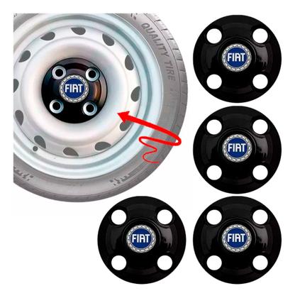 Imagem de Jogo 4 Calota Centro Fiat Palio Uno Siena Forino Roda Ferro Aro 13 14 15 4x100 c/ adesivo azul