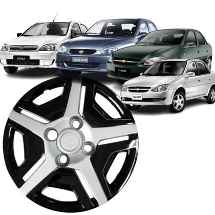 Imagem de Jogo 4 Calotas Modelo Corsa Classic Aro 13 Preto/Prata Cubo Baixo Parafuso Grid