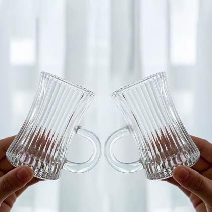 Imagem de Jogo 4 Caneca de Vidro para Café com Alça Lines Transparente 130ml Wolff