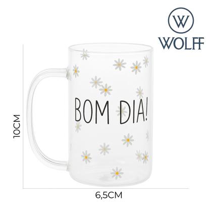 Imagem de Jogo 4 Caneca de Vidro para Cappuccino Café Chá Bom Dia Resistente a Calor 280ml Wolff