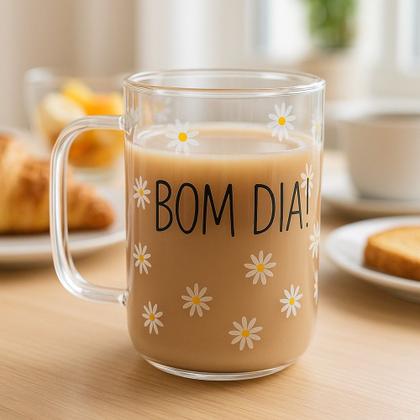 Imagem de Jogo 4 Caneca de Vidro para Cappuccino Café Chá Bom Dia Resistente a Calor 280ml Wolff